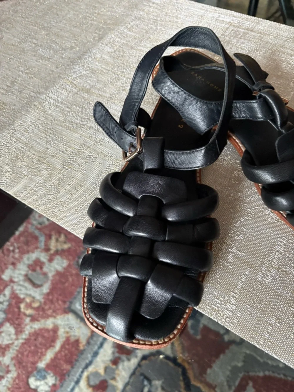 Zara home Black Braided caged Leather Sandals - Picture 2 of 10